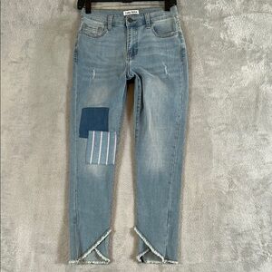 Luna Nora patchwork frayed cropped jeans, size 4